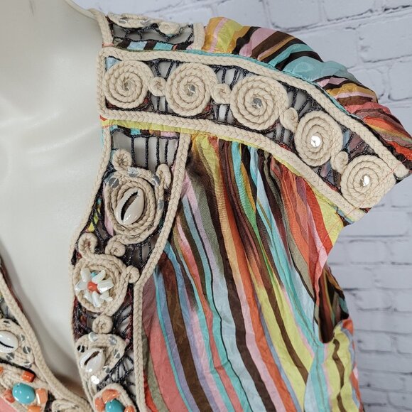 Nanette Lepore Multicolor 100% Silk Shell Accents Striped Lightweight Dress 4 - Picture 12 of 15